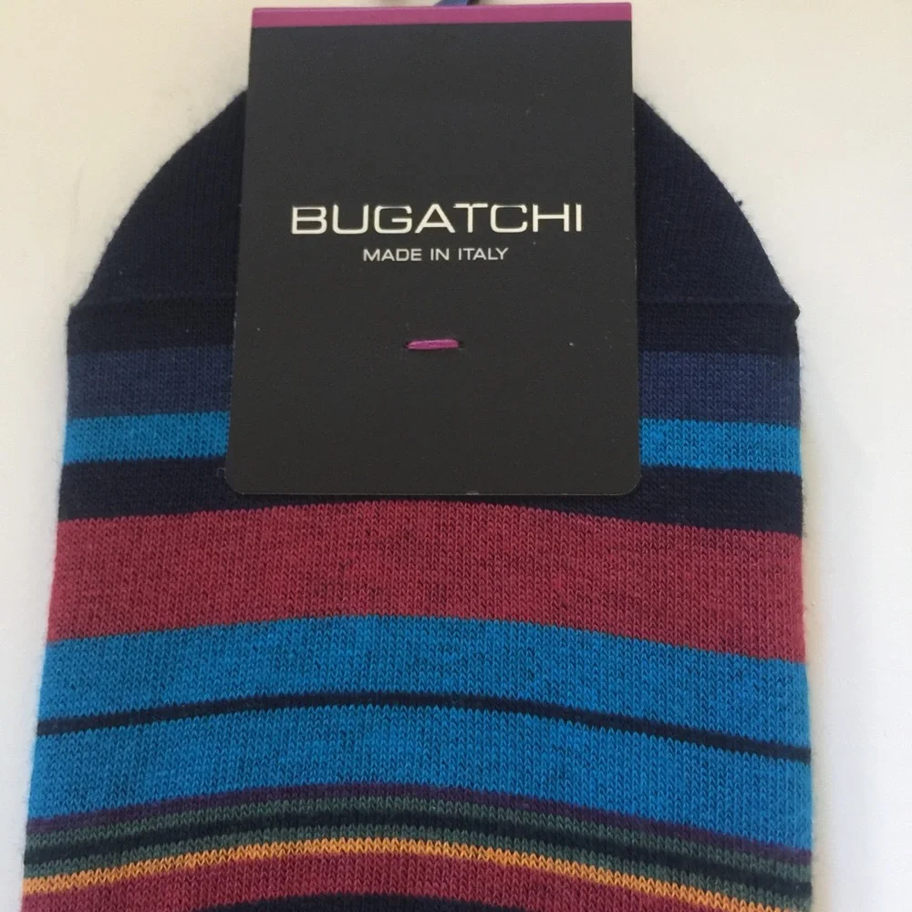 BUGATCHI MENS COTTON LINER SOCKS  BLUE MULTI-COLOR STRIPE OS NWT